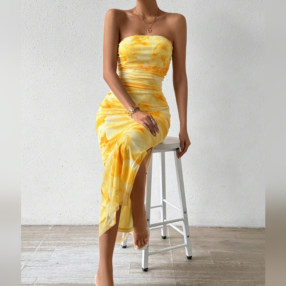 COPY - Tie Dye Strapless Dress With Side Slit Hem - Picture 2 of 4